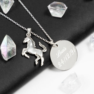 Collana a cavallo in argento inciso - Collana personalizzata cavallo