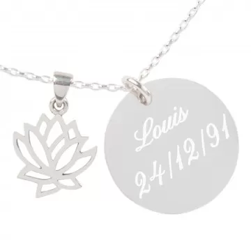 Collana fiore di loto placcata argento personalizzata con incisione