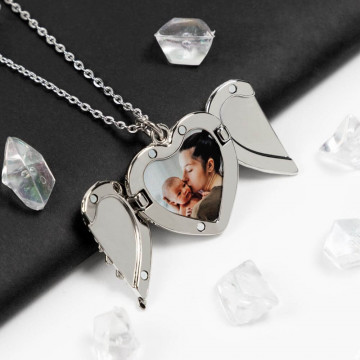 Collana con medaglione a cuore personalizzato - Collana con angelo stampato con foto