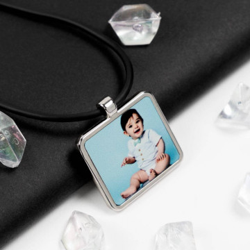 Collana quadrata con medaglione fotografico - Collana quadrata personalizzata