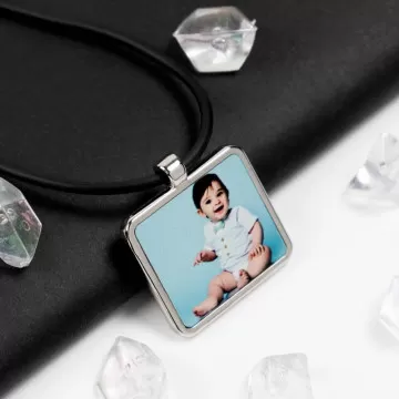 Collana quadrata con medaglione fotografico - Collana quadrata personalizzata