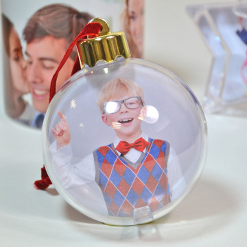 Ballo di Natale personalizzato con 2 foto | Gingillo natalizio personalizzato