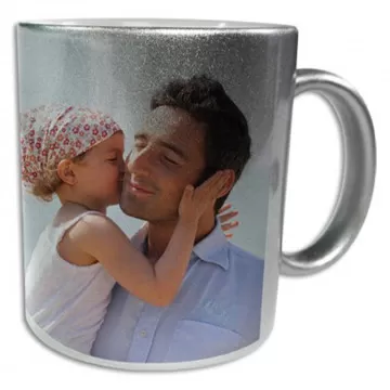 Tazza argentata personalizzata con foto effetto brillante