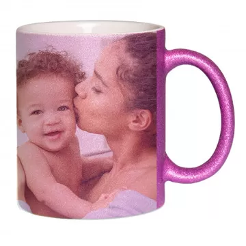 Tazza glitter rosa personalizzata con foto panoramica