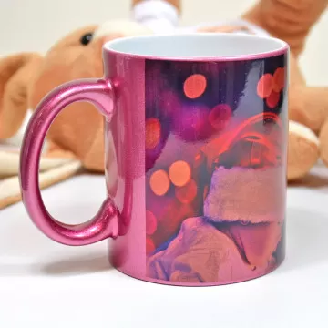 Tazza glitter rosa personalizzata con foto