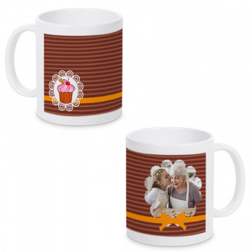 Tazza fotografica bianca con motivo torta