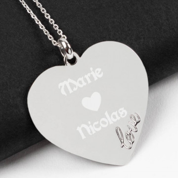 "Amore" Pendente di cuore d'argento con testo da bruciare