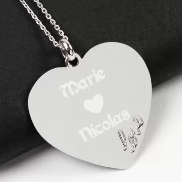 "Amore" Pendente di cuore d'argento con testo da bruciare