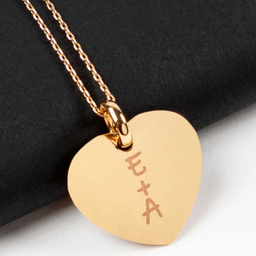 Collana cuore in oro giallo 18 carati placcato con incisione di testo