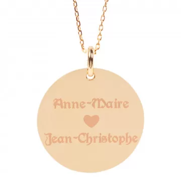 Grande collana rotonda in oro placcato con incisione di testo