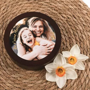 Scatola rotonda in legno personalizzata - Coperchio con foto stampata