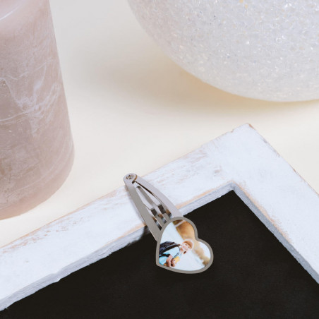 Fermaglio per capelli a forma di cuore con stampa fotografica Fermaglio per capelli a forma di cuore con stampa fotografica