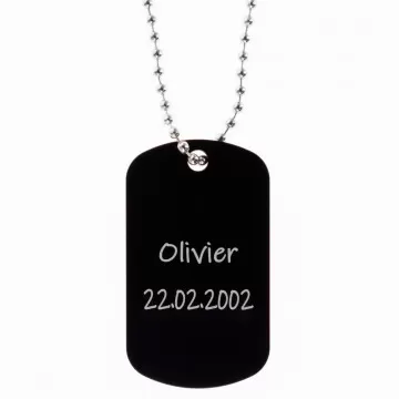 Collana dog tag nera personalizzata con incisione