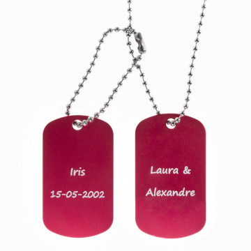 Collana dog tag doppia rossa personalizzata con incisione