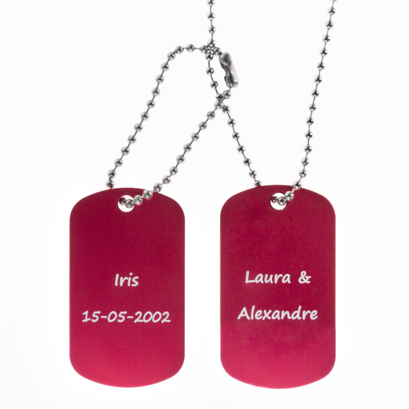 Collana dog tag doppia rossa personalizzata con incisione