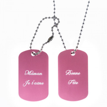 Collana dog tag doppia rosa personalizzata con incisione