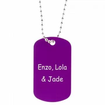 Collana dog tag viola personalizzata con incisione