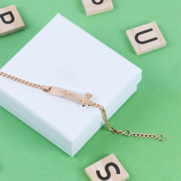 Braccialetto personalizzato per bambini placcato oro giallo - Targa orsetto incisa
