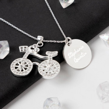 Collana in argento con incisione di testo - Collana in bicicletta personalizzata