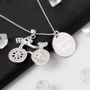 Collana in argento con incisione di testo - Collana in bicicletta personalizzata