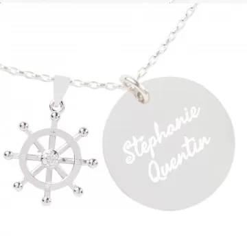 Collana timone con medaglione inciso placcato argento