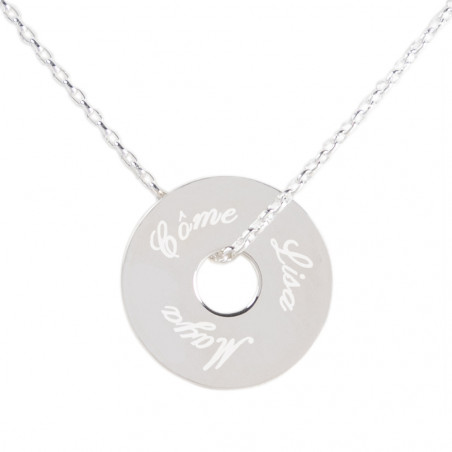 Collana argento disco testo incisione