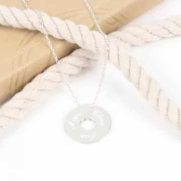Collana personalizzata a disco in argento 925/000 con testo inciso