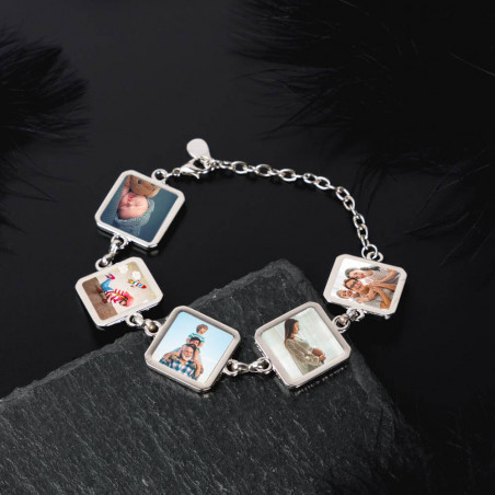 bracciale con 5 ciondoli quadrati personalizzabili bracciale con 5 ciondoli quadrati personalizzabili