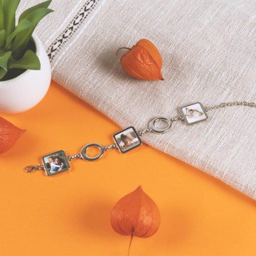 Bracciale personalizzato con 3 quadrati fotografici - Bracciale in acciaio inossidabile