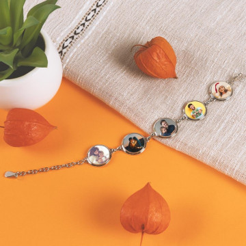 Bracciale personalizzato a 5 tondi - Bracciale a 5 medaglioni con foto