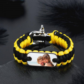 Bracciale in cordino nero e giallo con personalizzazione fotografica