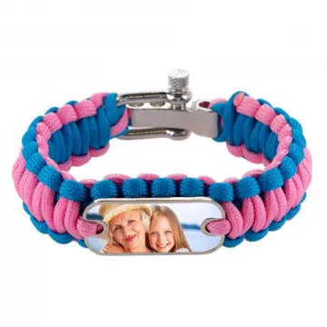 Bracciale in corda blu e rosa personalizzato con foto