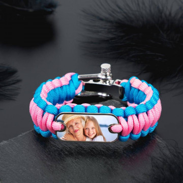 Bracciale personalizzato con cordino spesso in tessuto blu e rosa