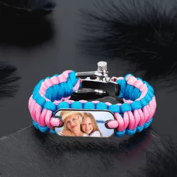 Bracciale in corda blu e rosa con foto