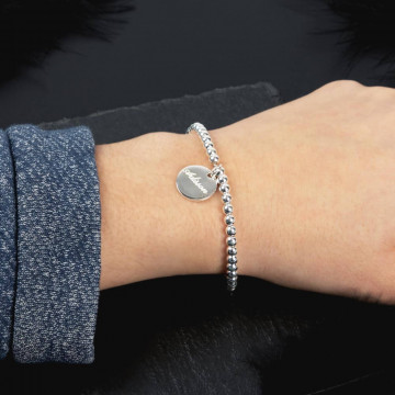 Bracciale personalizzato con perle e disco inciso - Bracciale in argento