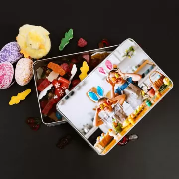 Scatola di caramelle personalizzata con coperchio stampato con foto