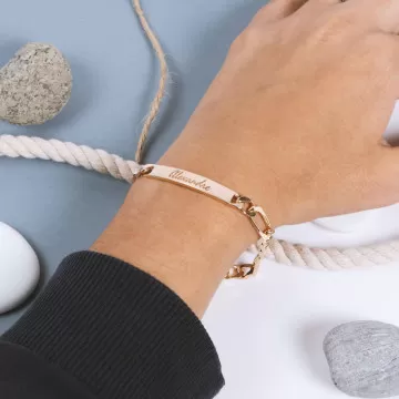 Bracciale da uomo figaro placcato oro con testo inciso