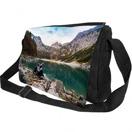 Borsa a tracolla nera con foto Borsa a tracolla nera con foto