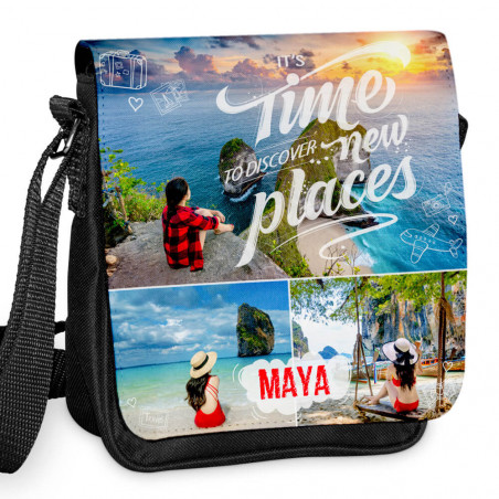 Borsa a tracolla nera personalizzabile Borsa a tracolla nera personalizzabile