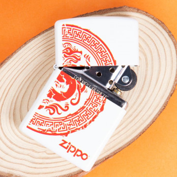 Accendino Zippo Dragon personalizzato bianco e rosso