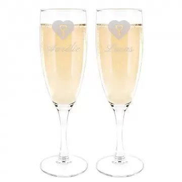 Set 2 flûte da champagne personalizzate con incisione cuore 15 cl