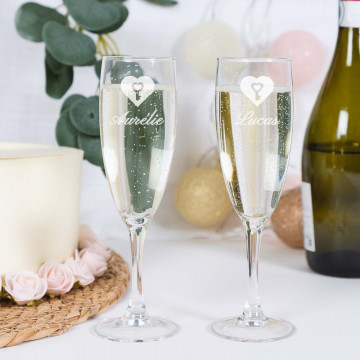 Duo di flute da champagne a cuore da personalizzare |Incisione del testo