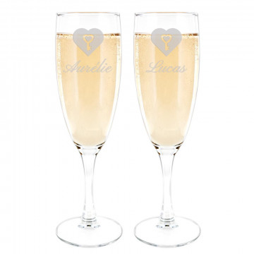 Duo di flute da champagne a cuore da personalizzare |Incisione del testo