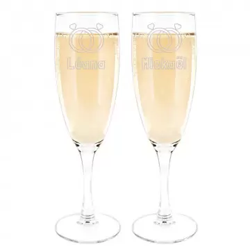 Set 2 flûte da champagne personalizzate con incisione fedi nuziali