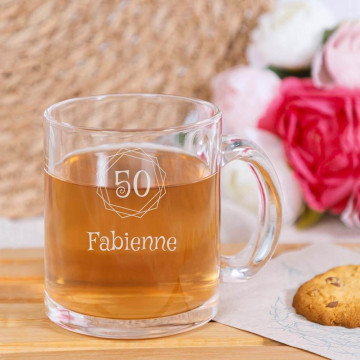 Tazza in vetro trasparente personalizzata incisa |Progettazione di compleanno