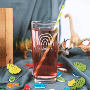 Bicchiere da sciroppo per bambini personalizzato |Design arcobaleno e testo inciso