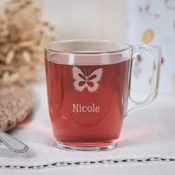 Tazza da tè in vetro personalizzata |Incisione del testo e design unico