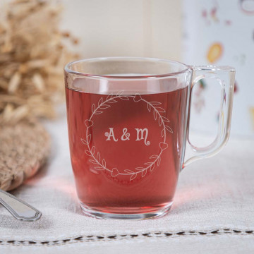 Tazza da tè in vetro personalizzabile |Design a cuore e incisione del testo