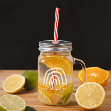 Mason Jar bambino in vetro personalizzabile|Design inciso e arcobaleno