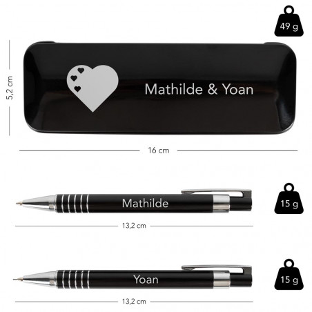 Dimensione scatola penna a sfera e porta mine nero personalizzato Dimensione scatola penna a sfera e porta mine nero personalizzato